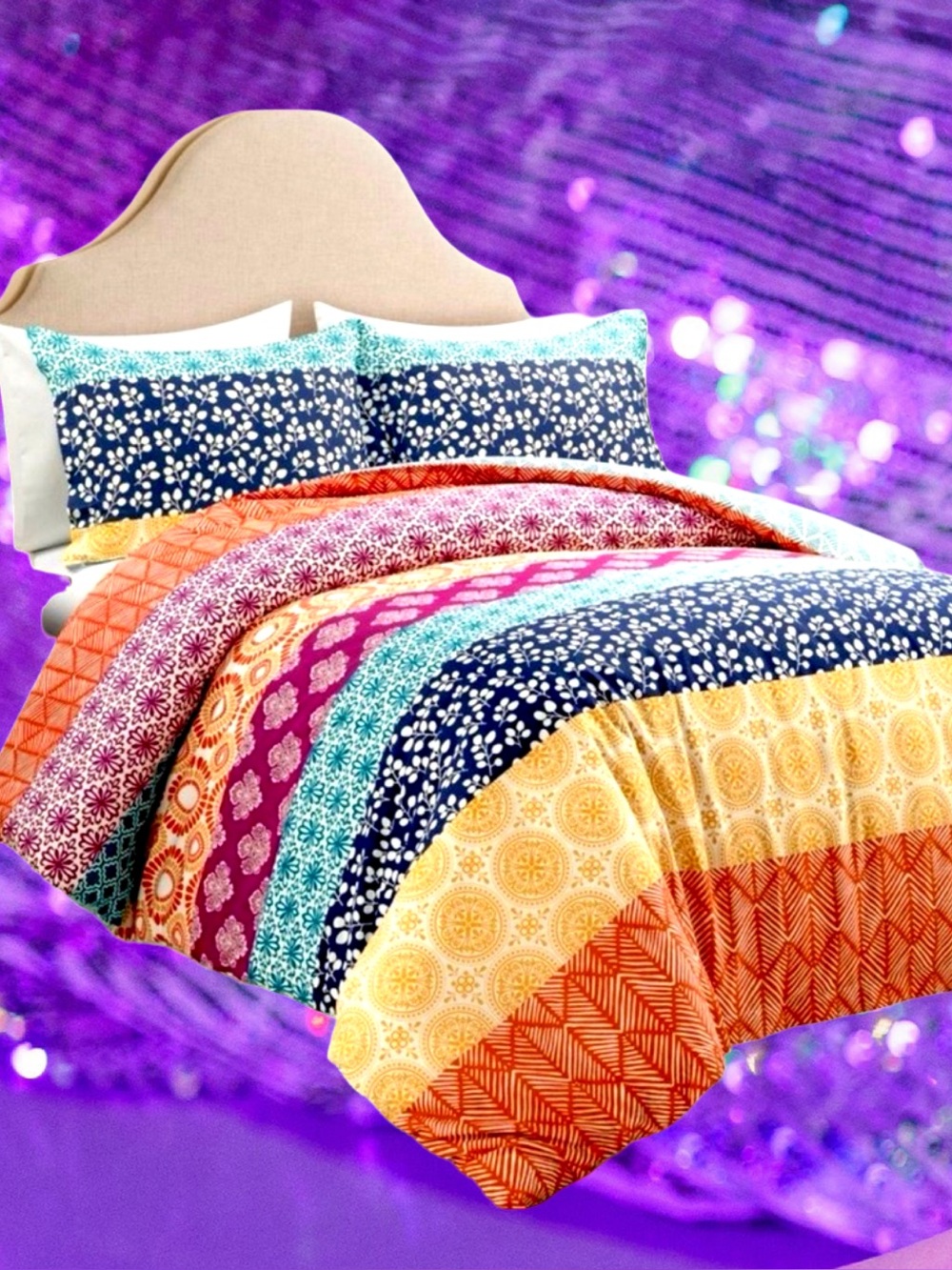 🆕Lush Decor Multicolor 3-piece Cotton Duvet Bedding Set❤️Full/Queen MSRP: $115